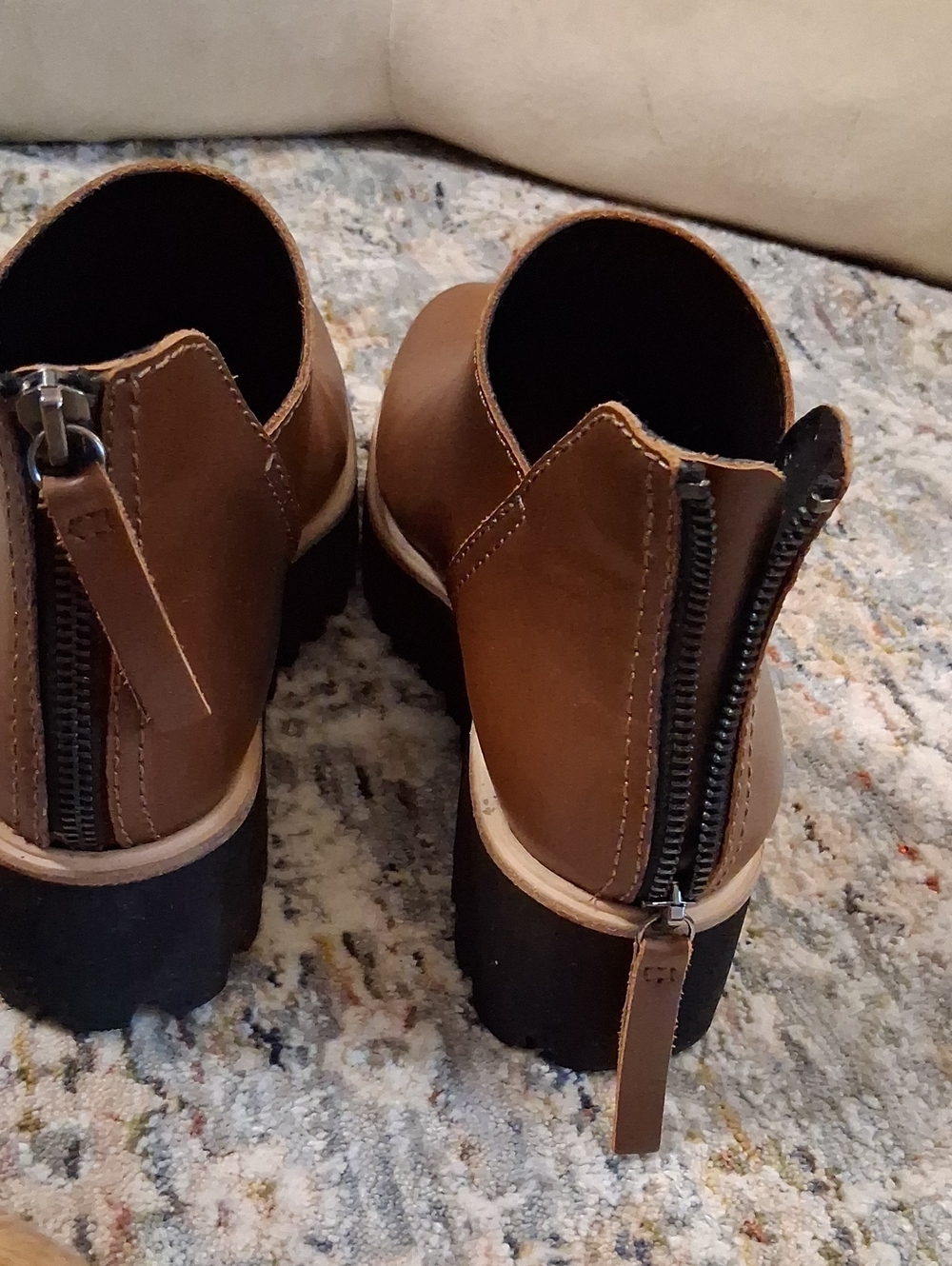 *All Black* Brown Leather Platform Ankle Boots with Stud Trim - Picture 4 of 6